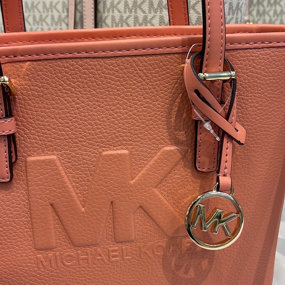 Michael Kors Jet Set Travel XS Embossed Pebbled Leather Tote Bag Sherbert - Picture 11 of 16